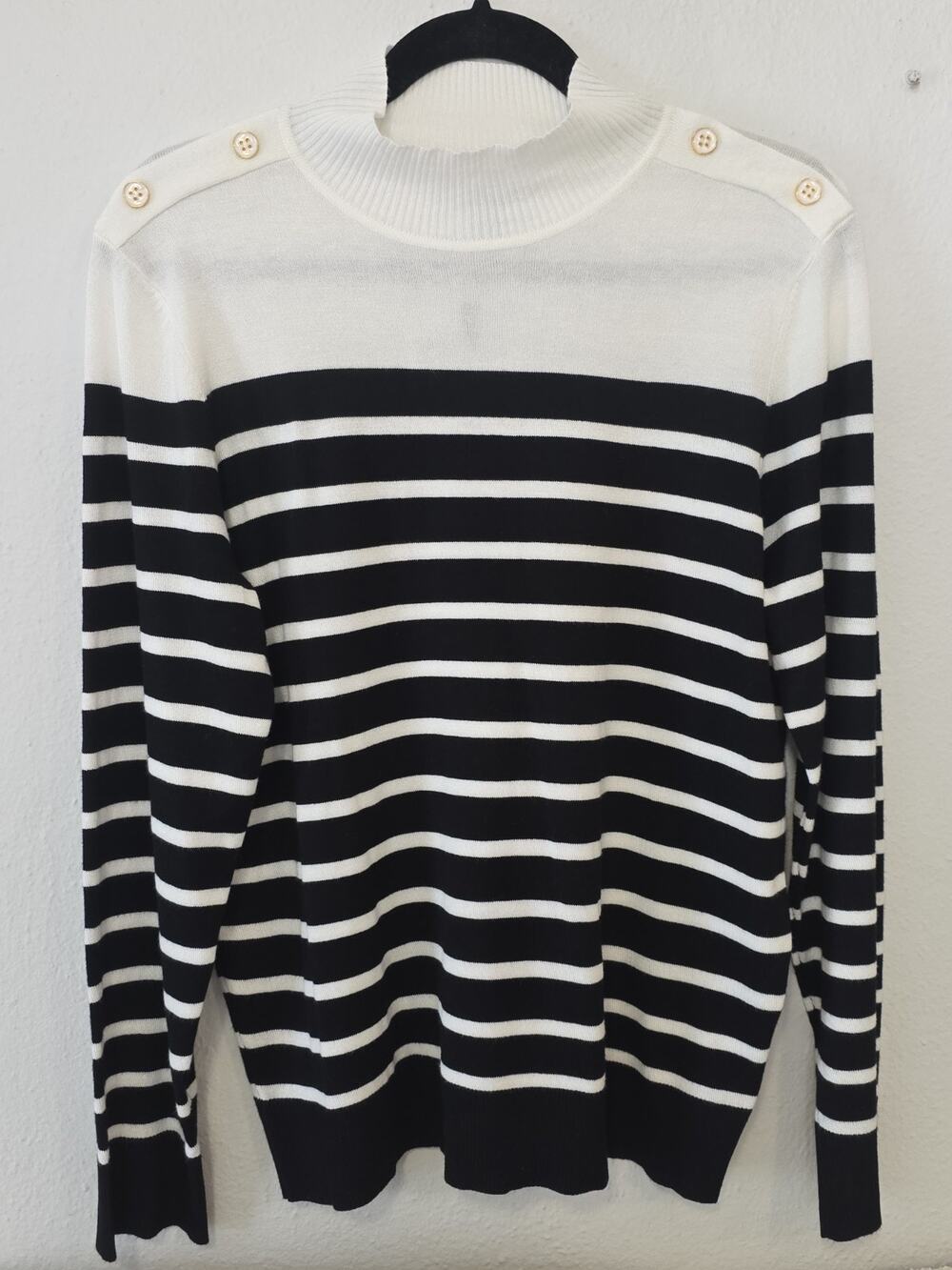 Cable & Gauge Womens Sweater Black And White Striped Mock Neck Size Large NWT